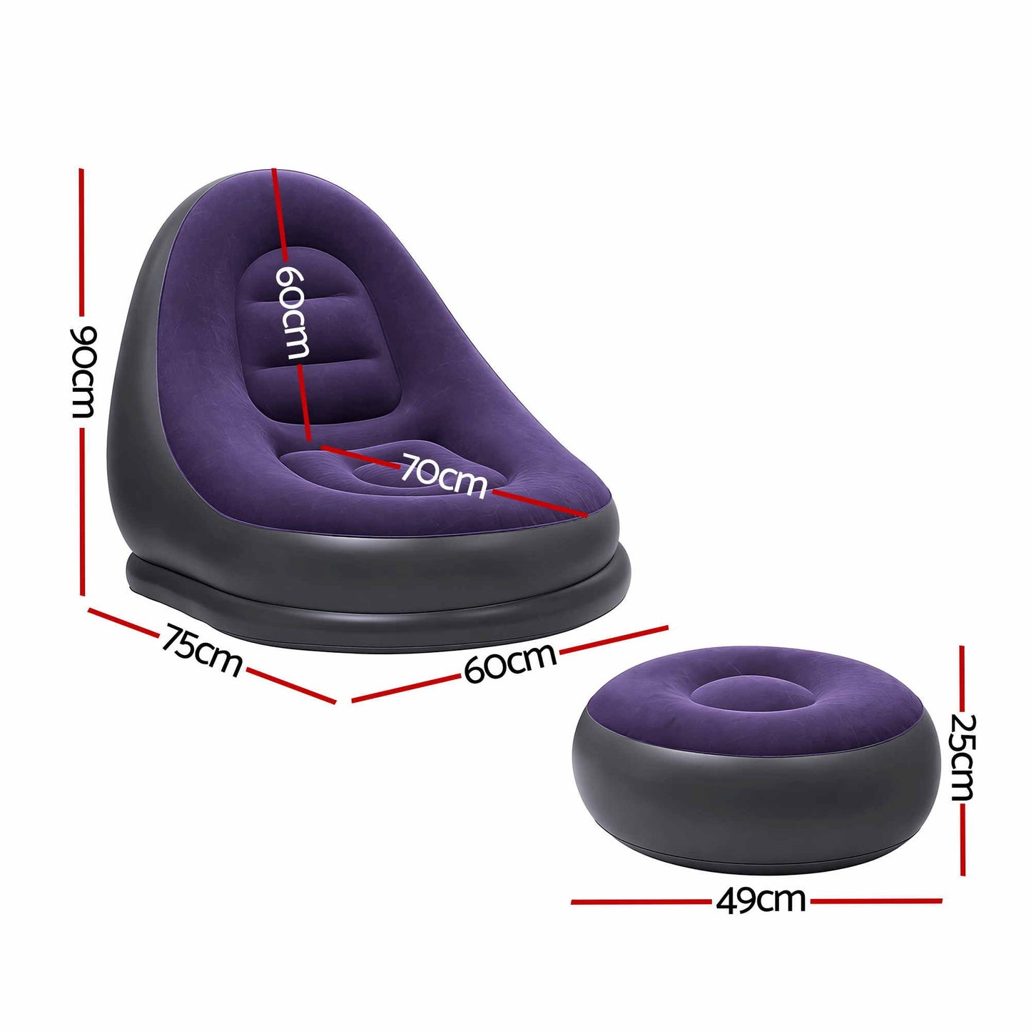Inflatable Chair with Ottoman Air Sofa Blow Up Air Chair for Camping with Pump Purple