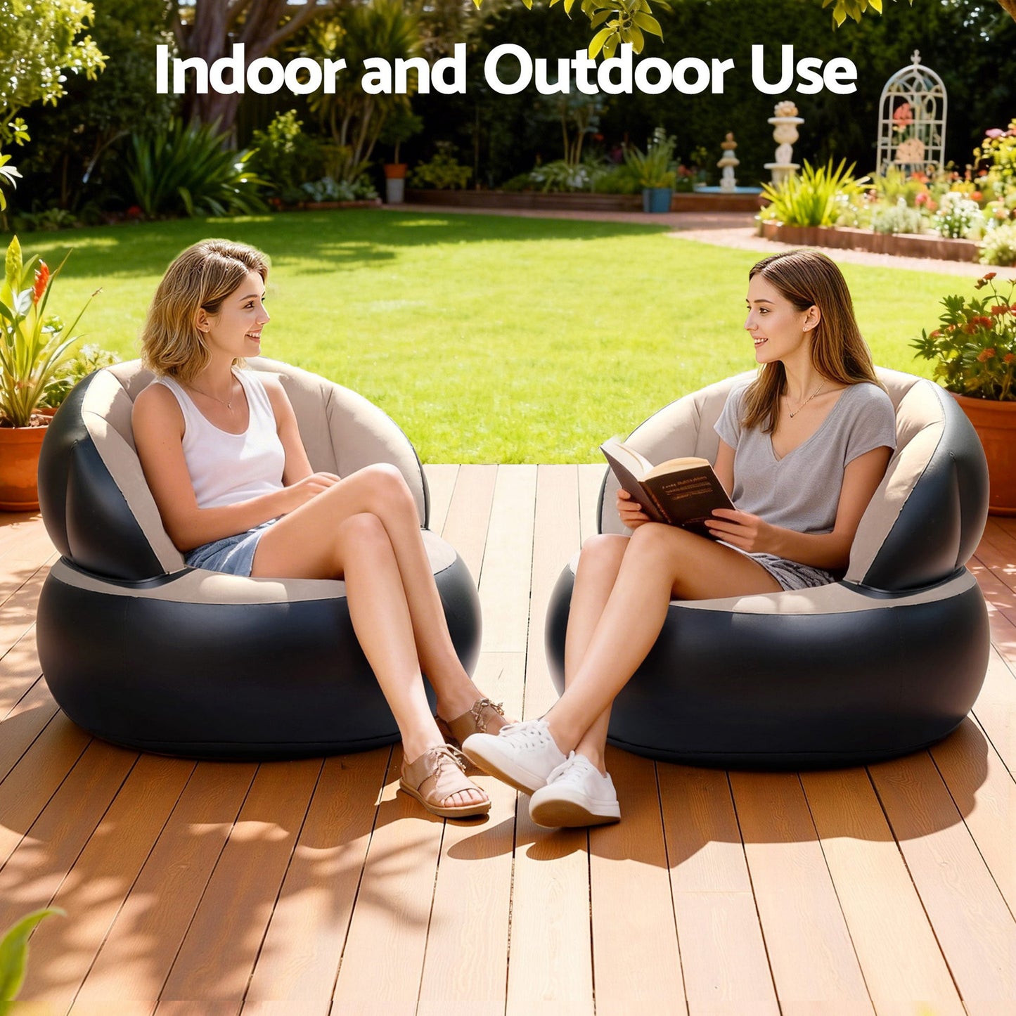 Kyria Inflatable Chair Blow Up Folding Air Chairs Sofa for Camping with Pump - Coffee
