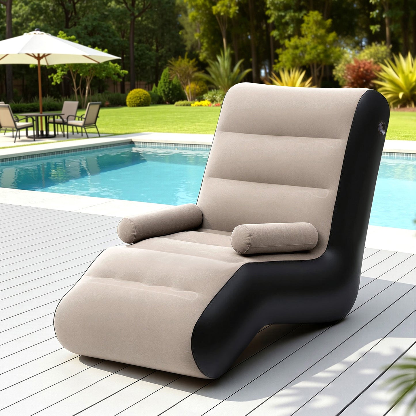 Kaizen Inflatable Chair Sun Lounger Blow Up Folding Air Chairs Sofa for Camping with Pump - Coffee