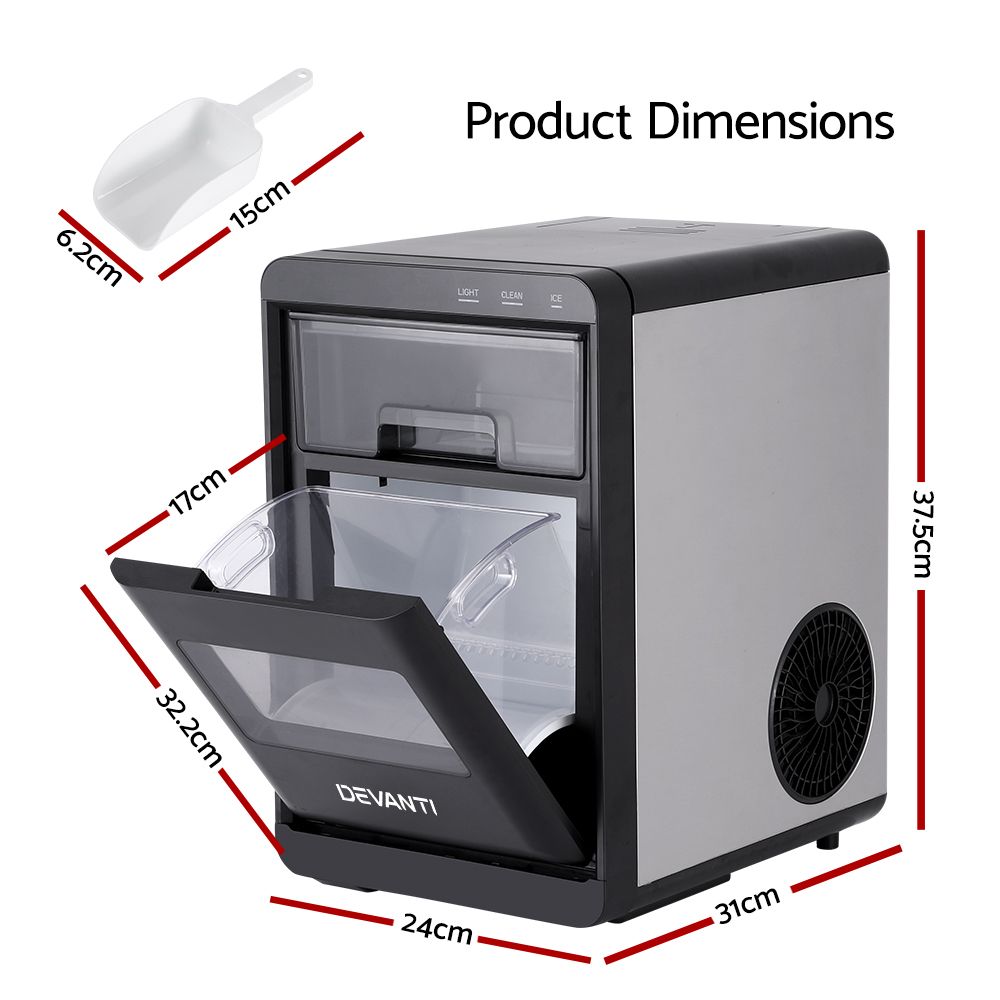 Devanti Ice Maker Machine 20kg Chewable Nugget Ice Countertop with Self Cleaning