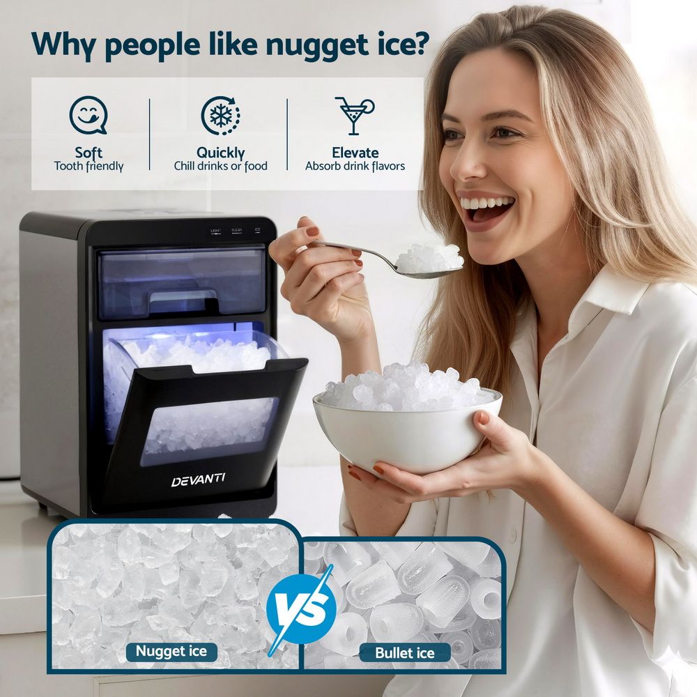 Devanti Ice Maker Machine 20kg Chewable Nugget Ice Countertop with Self Cleaning