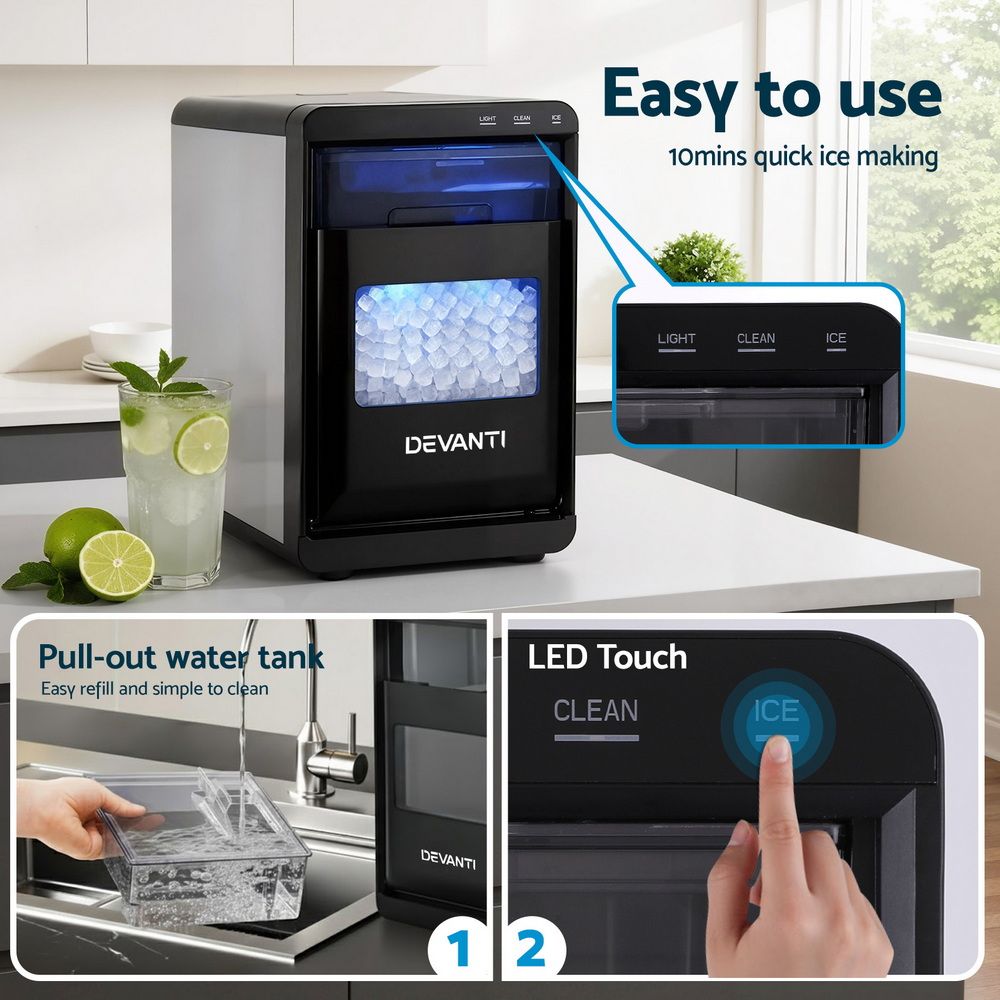 Devanti Ice Maker Machine 20kg Chewable Nugget Ice Countertop with Self Cleaning