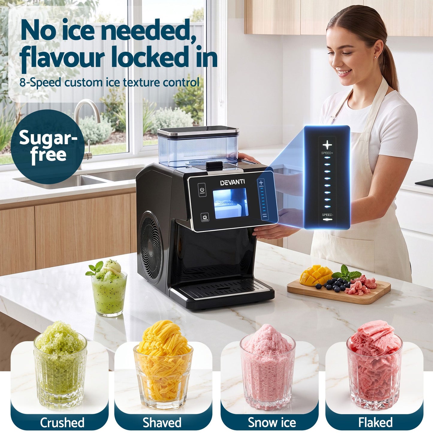 Devanti 20kg/24hr Ice Maker Snowflake Bingsu Shaved Ice Slushie Maker Black