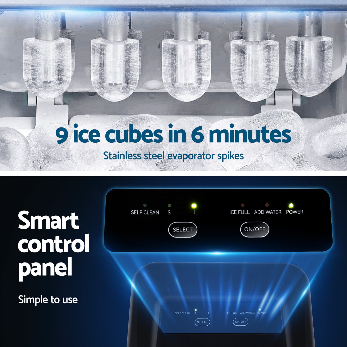 Devanti Ice Maker Machine Portable 12kg Countertop with Self Cleaning 1.2L Black