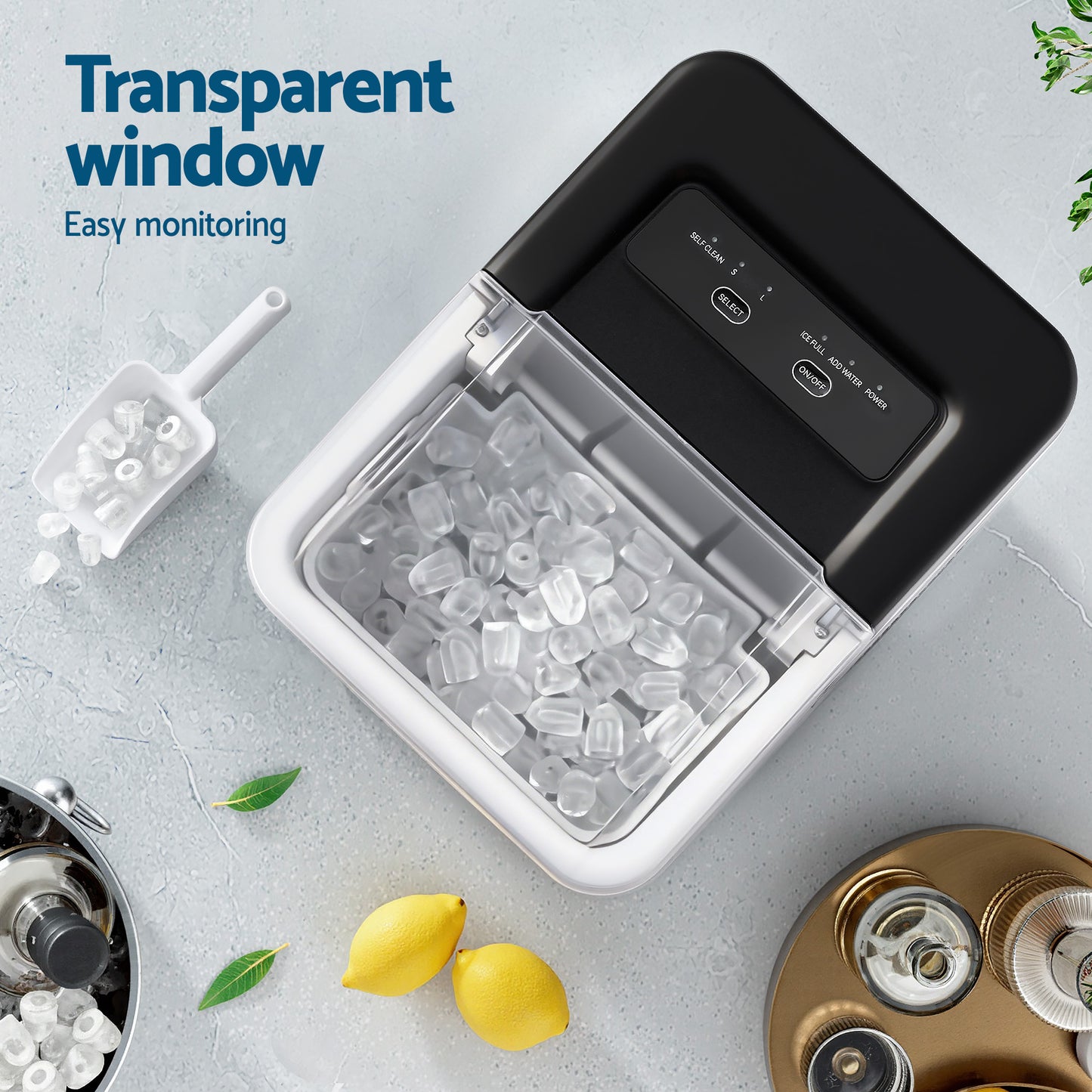 Devanti Ice Maker Machine Portable 12kg Countertop with Self Cleaning 1.2L Black