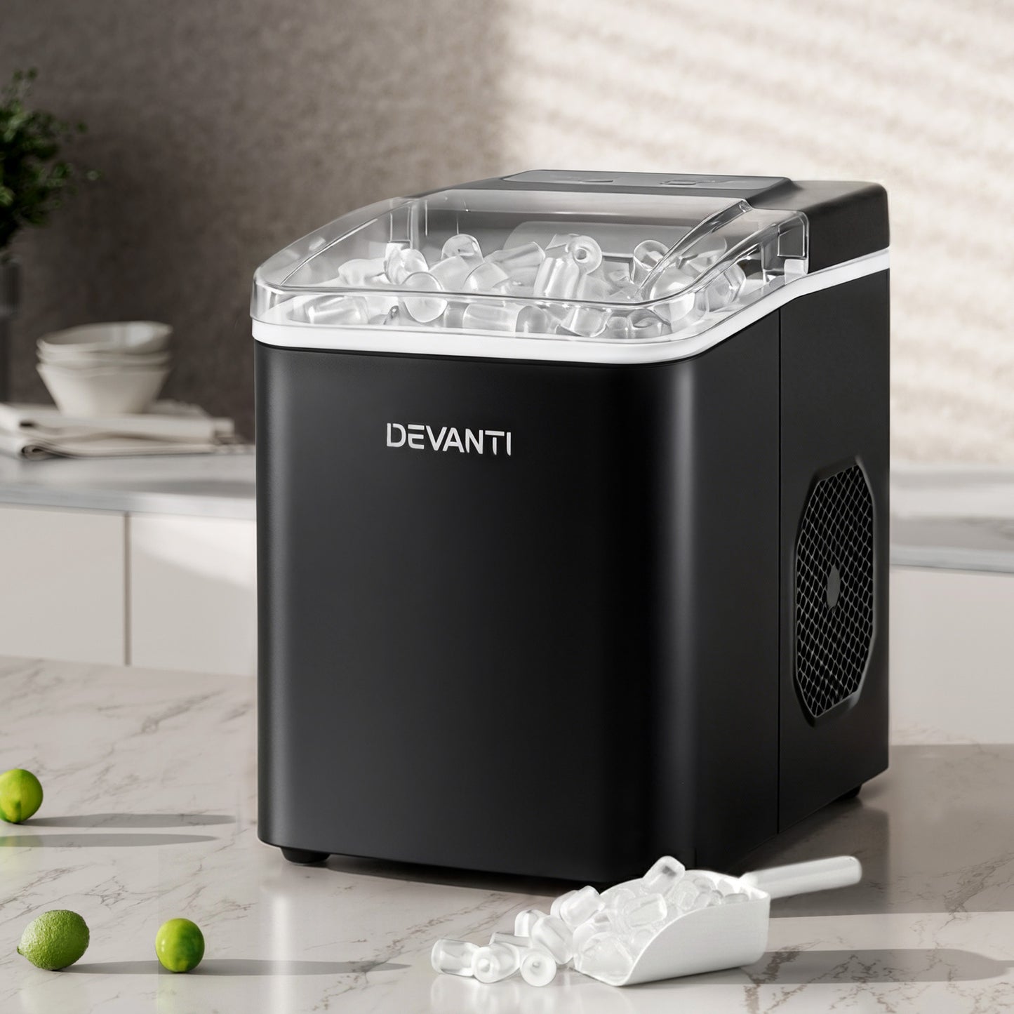 Devanti Ice Maker Machine Portable 12kg Countertop with Self Cleaning 1.2L Black