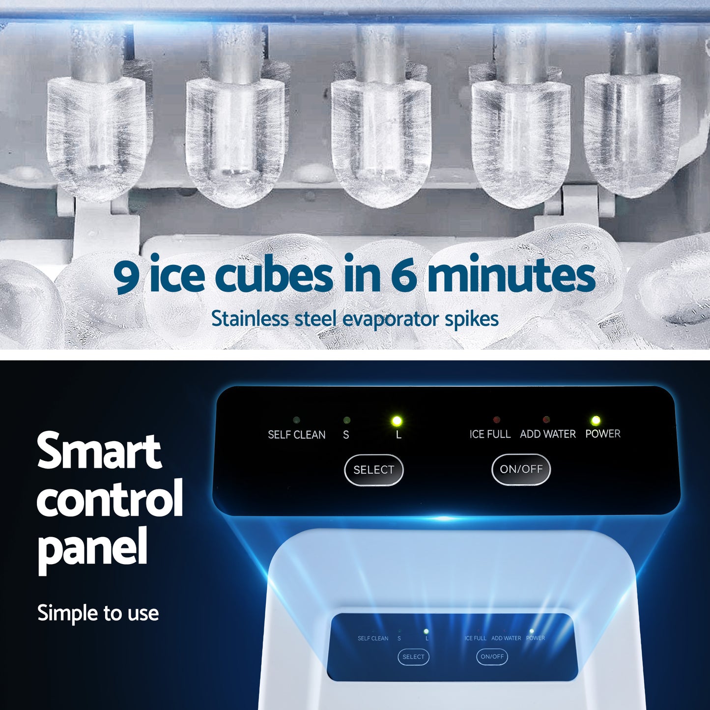 Devanti Ice Maker Machine Portable 12kg Countertop with Self Cleaning 1.2L White