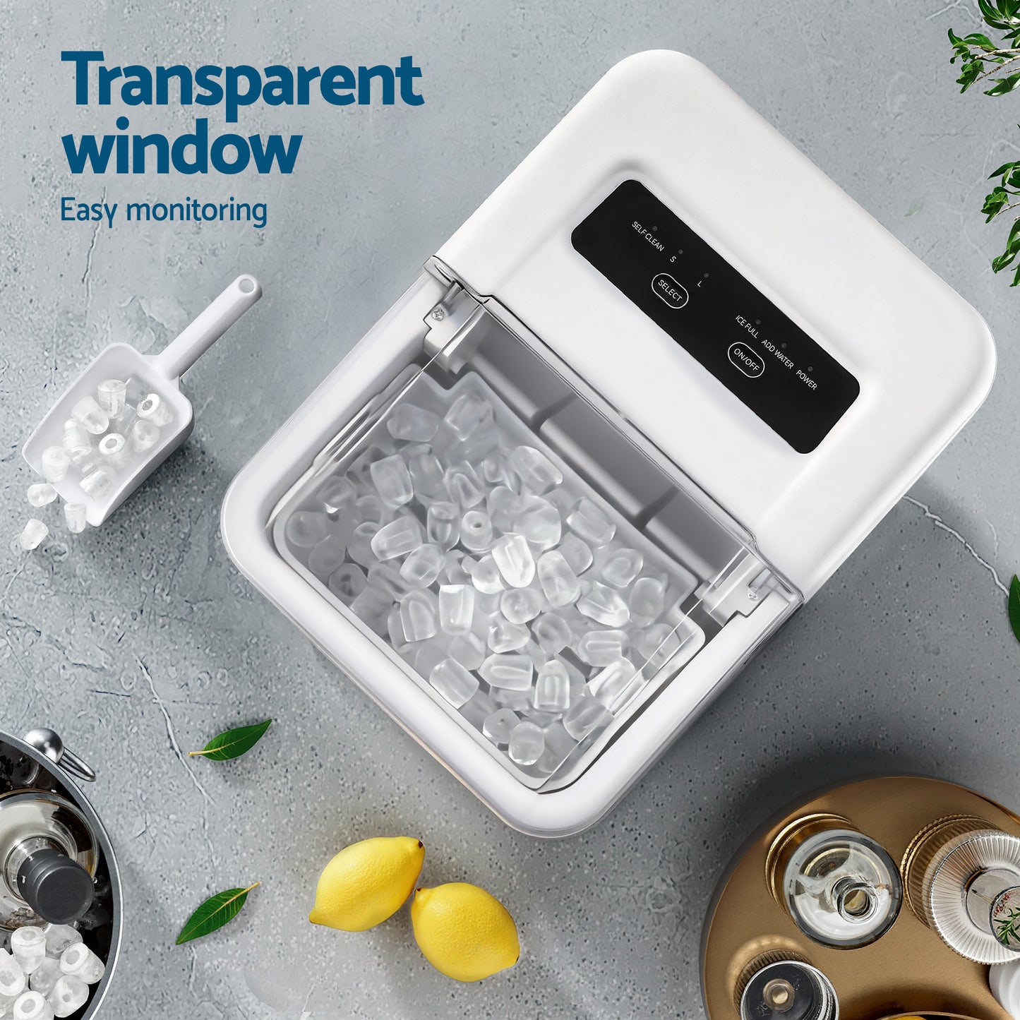 Devanti Ice Maker Machine Portable 12kg Countertop with Self Cleaning 1.2L White