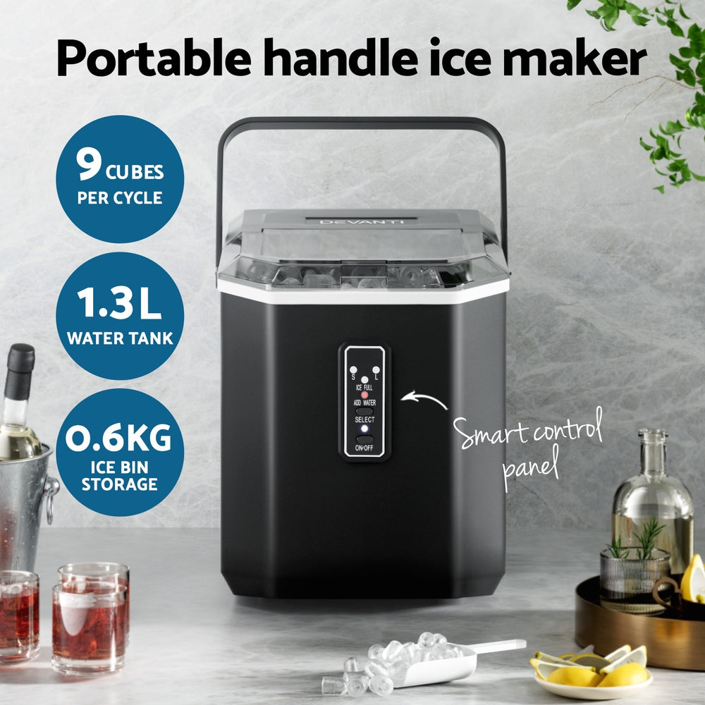Devanti 12kg Ice Maker Machine 1.3L with Scoop Holder Black