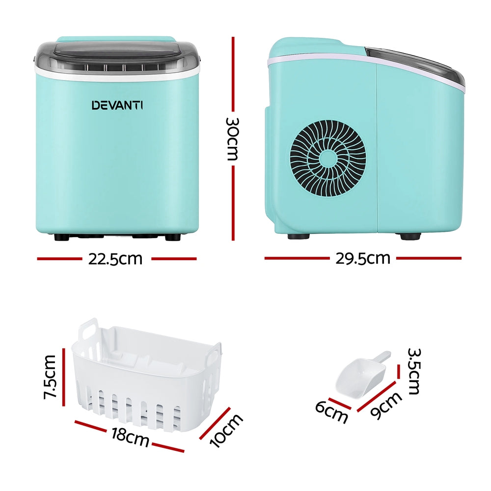 Devanti 12kg Ice Maker Machine with Self Cleaning Green