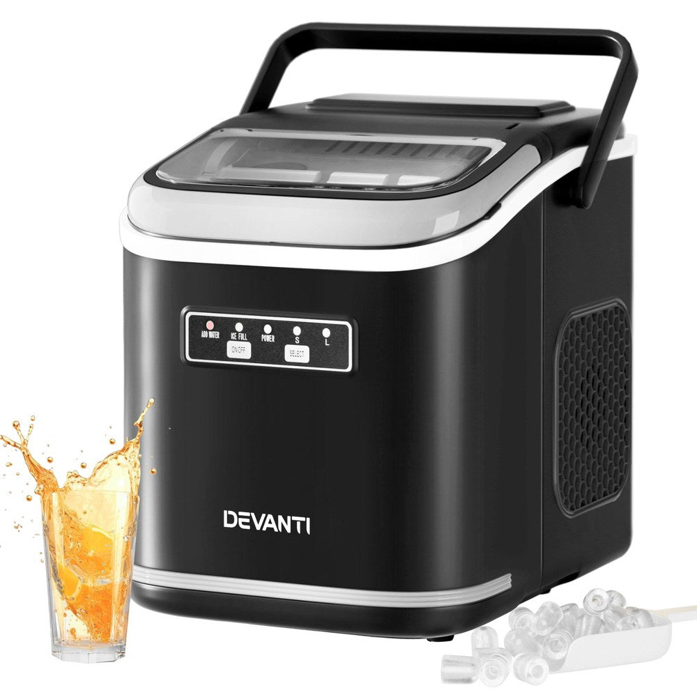 Devanti Ice Maker Machine Portable 12kg Countertop with Self Cleaning 1.3L Black