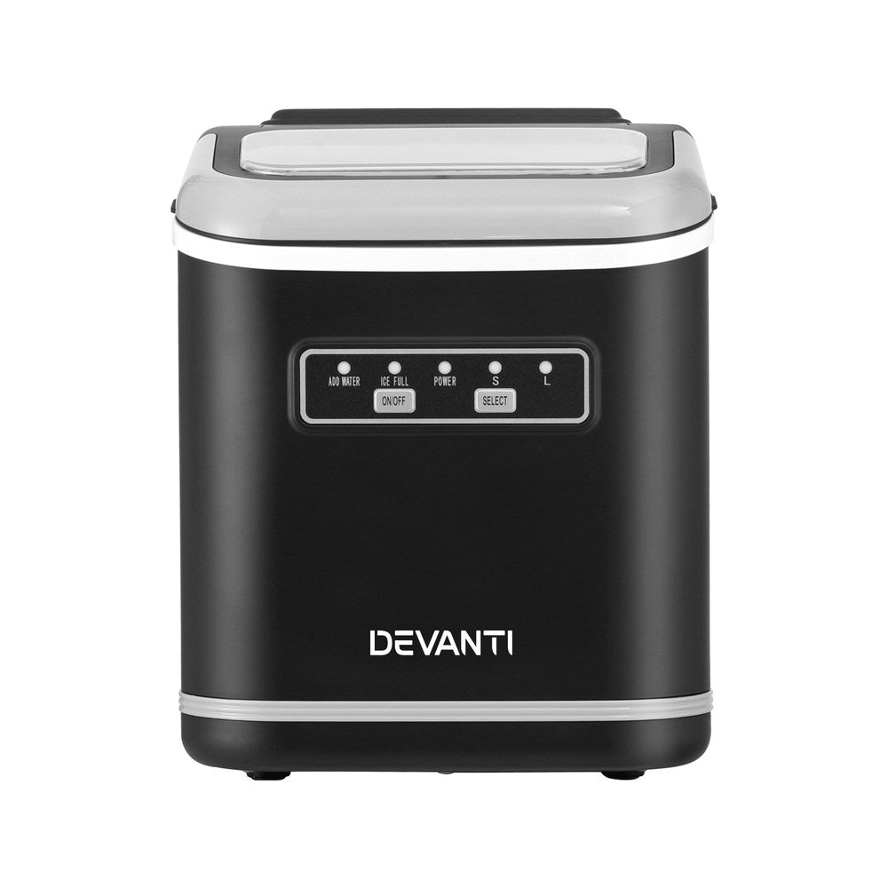 Devanti Ice Maker Machine Portable 12kg Countertop with Self Cleaning 1.3L Black