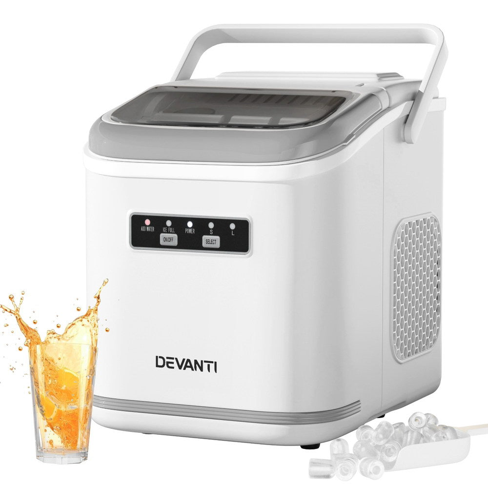 Devanti Ice Maker Machine Portable 12kg Countertop with Self Cleaning 1.3L White
