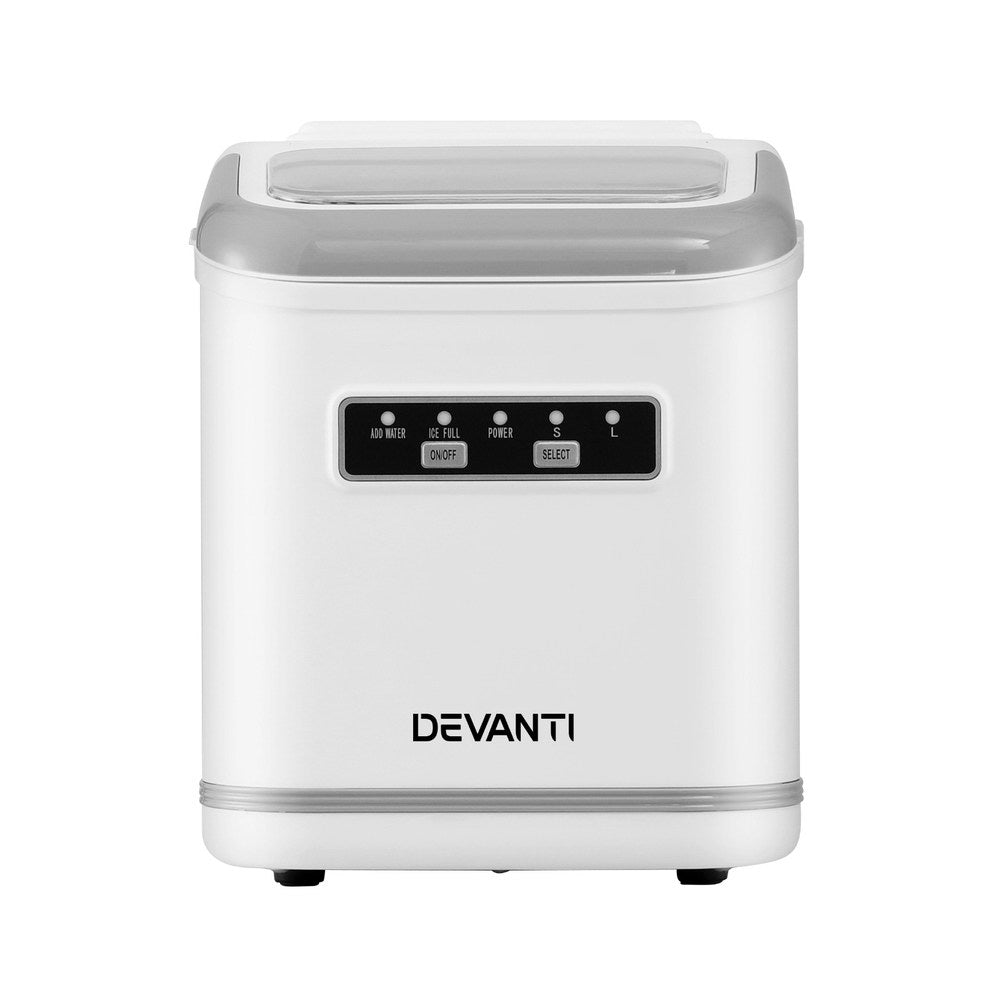 Devanti Ice Maker Machine Portable 12kg Countertop with Self Cleaning 1.3L White
