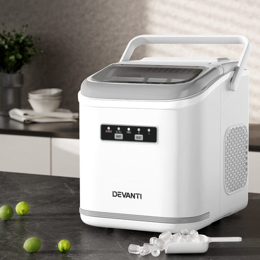 Devanti Ice Maker Machine Portable 12kg Countertop with Self Cleaning 1.3L White