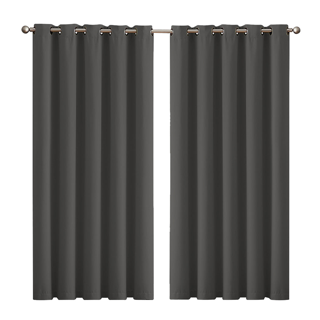 Set of 2 180x230cm Blockout Curtains Panels 3 Layers - Charcoal