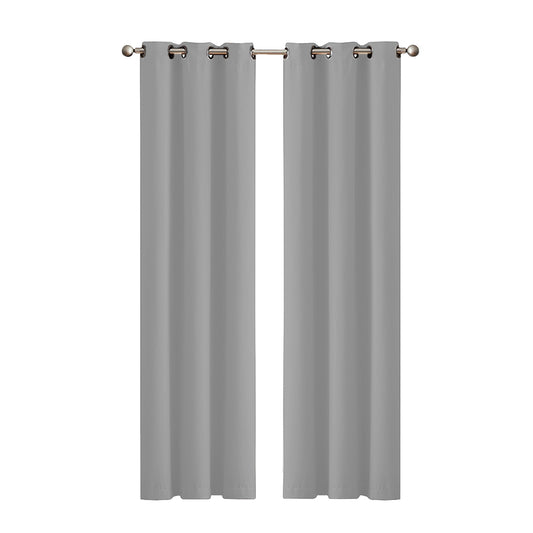 Set of 2 132x160cm Blockout Curtains Panels 3 Layers - Grey