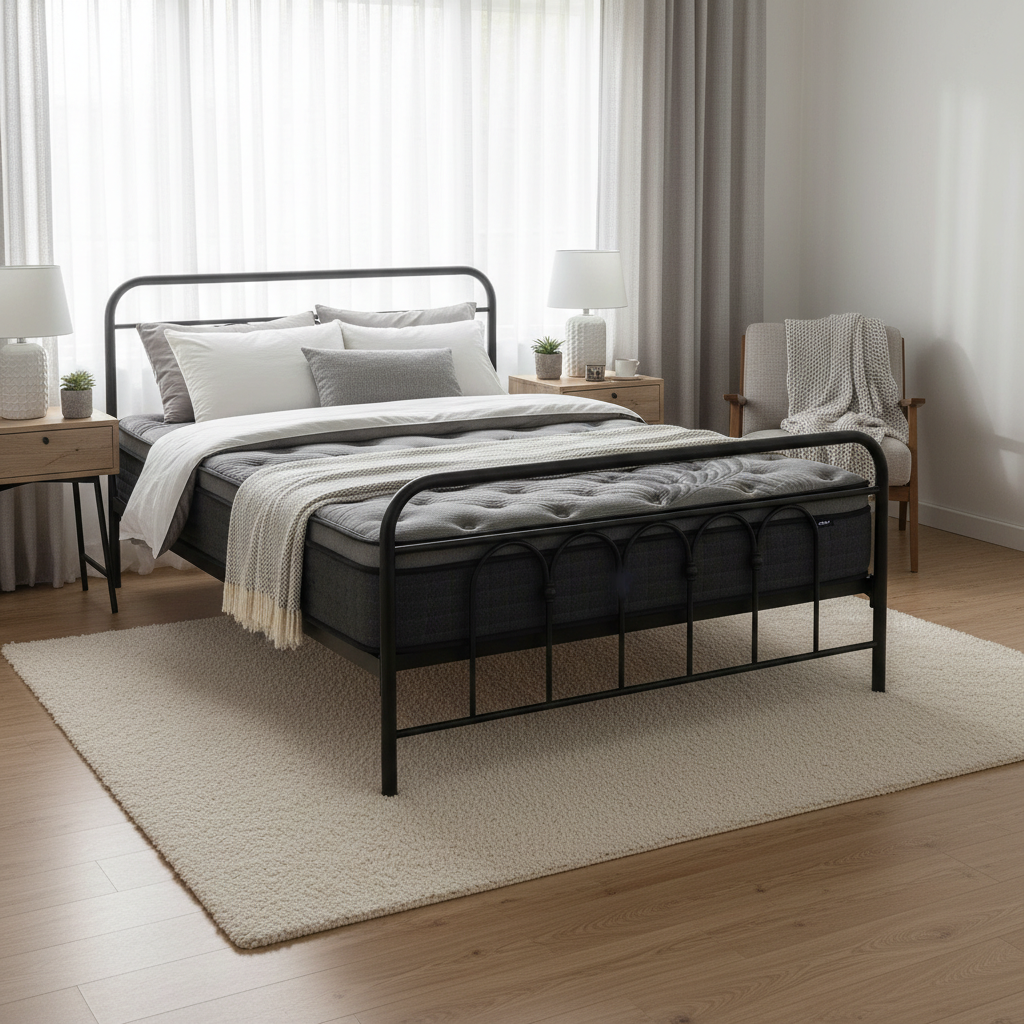 Jupiter Bed & Mattress Package with 34cm Mattress - Black Single