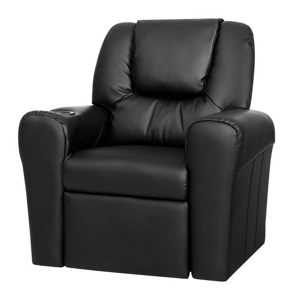 Percy Kids Recliner Chair Linen Soft Sofa Lounge Couch Children Armchair - Black