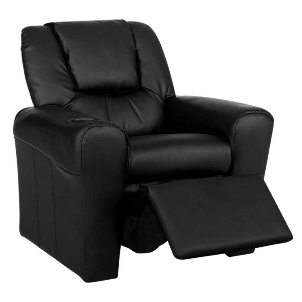 Percy Kids Recliner Chair Linen Soft Sofa Lounge Couch Children Armchair - Black
