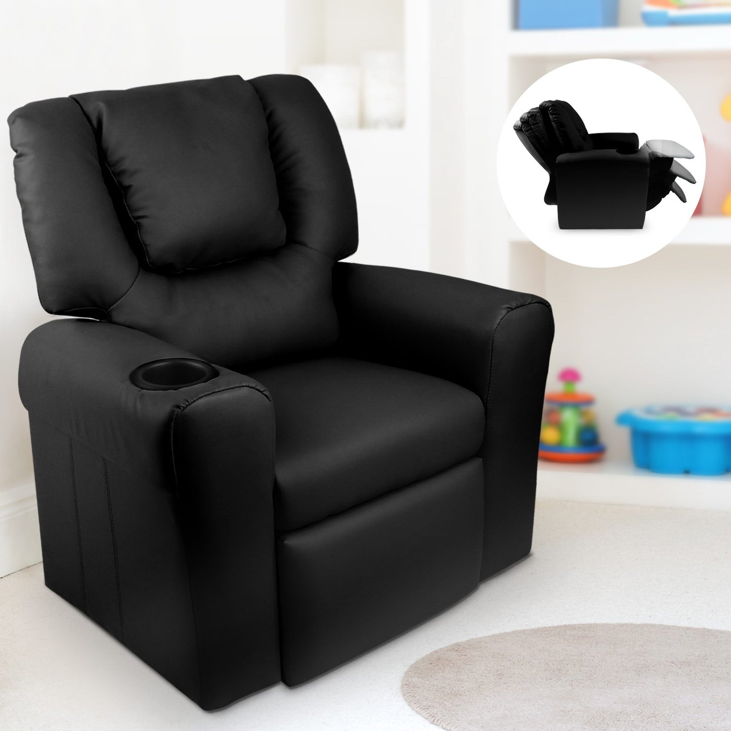 Percy Kids Recliner Chair Linen Soft Sofa Lounge Couch Children Armchair - Black