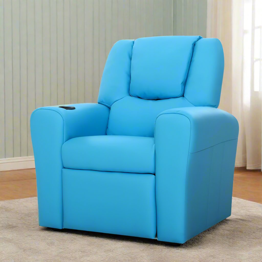 Percy Kids Recliner Chair Linen Soft Sofa Lounge Couch Children Armchair - Blue