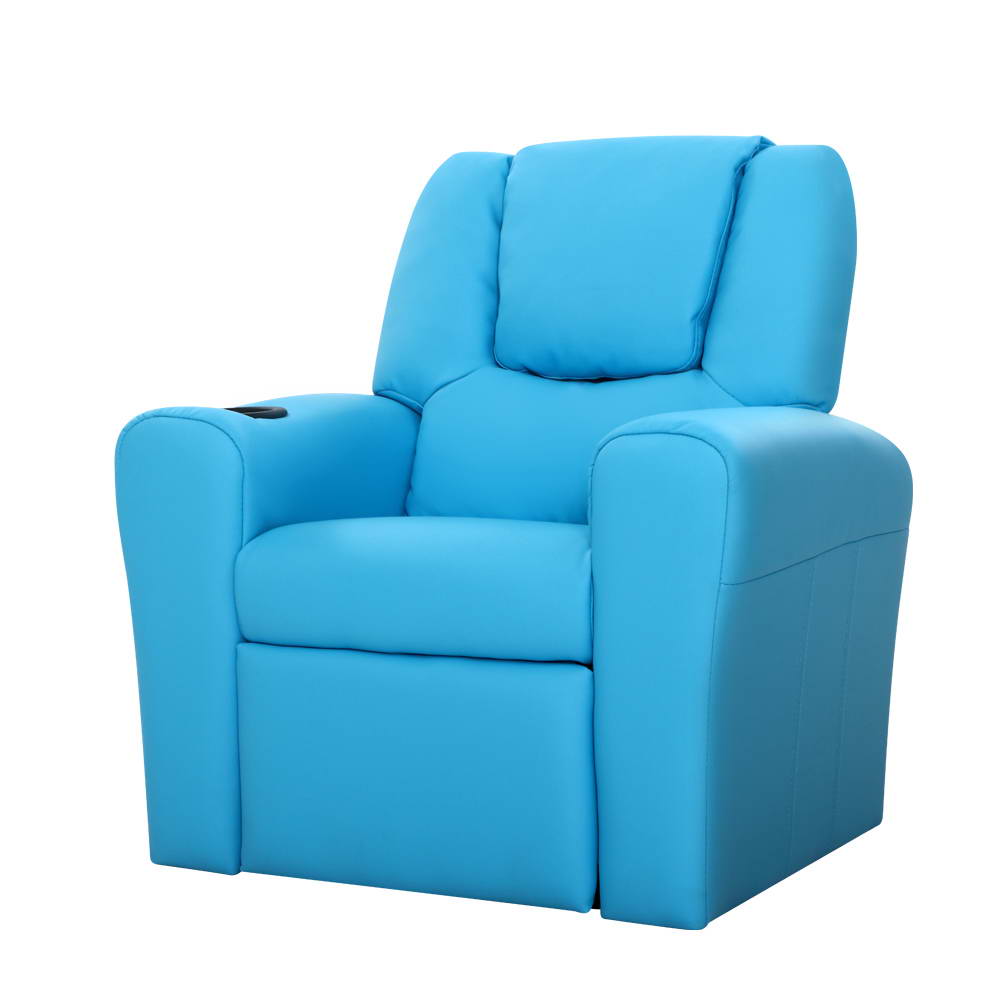 Percy Kids Recliner Chair Linen Soft Sofa Lounge Couch Children Armchair - Blue