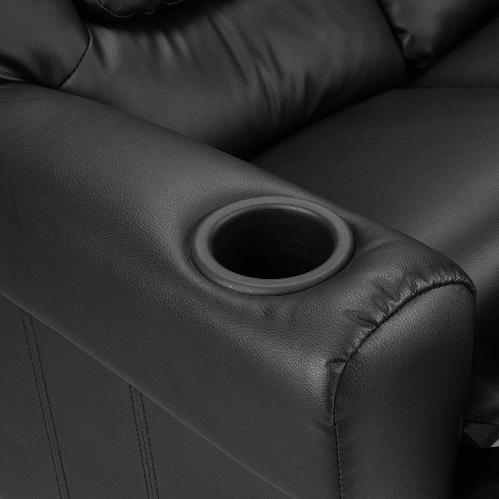 Primy Kids Recliner Chair Double PU Leather Sofa Lounge Couch Armchair - Black