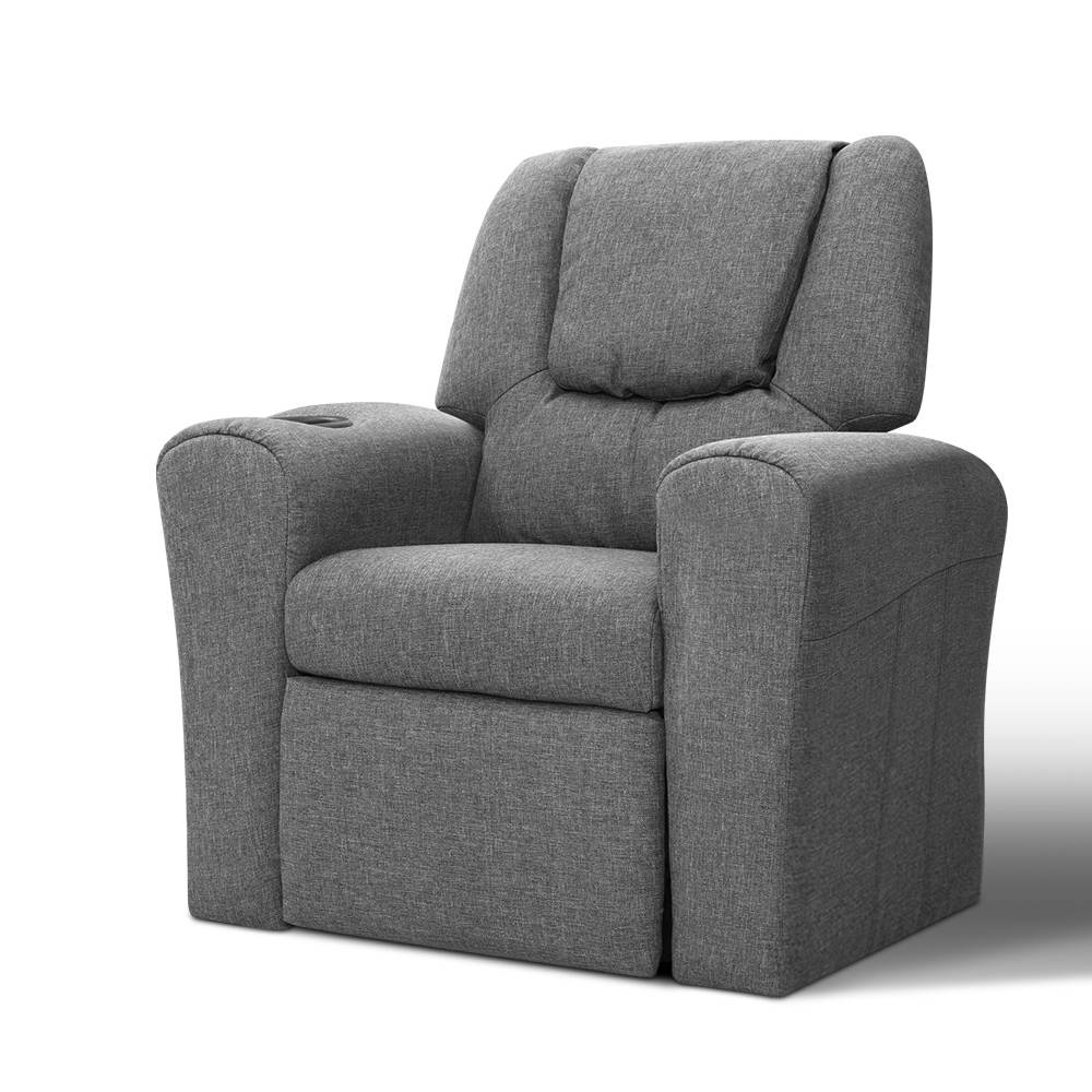 Percy Kids Recliner Chair Linen Soft Sofa Lounge Couch Children Armchair - Grey