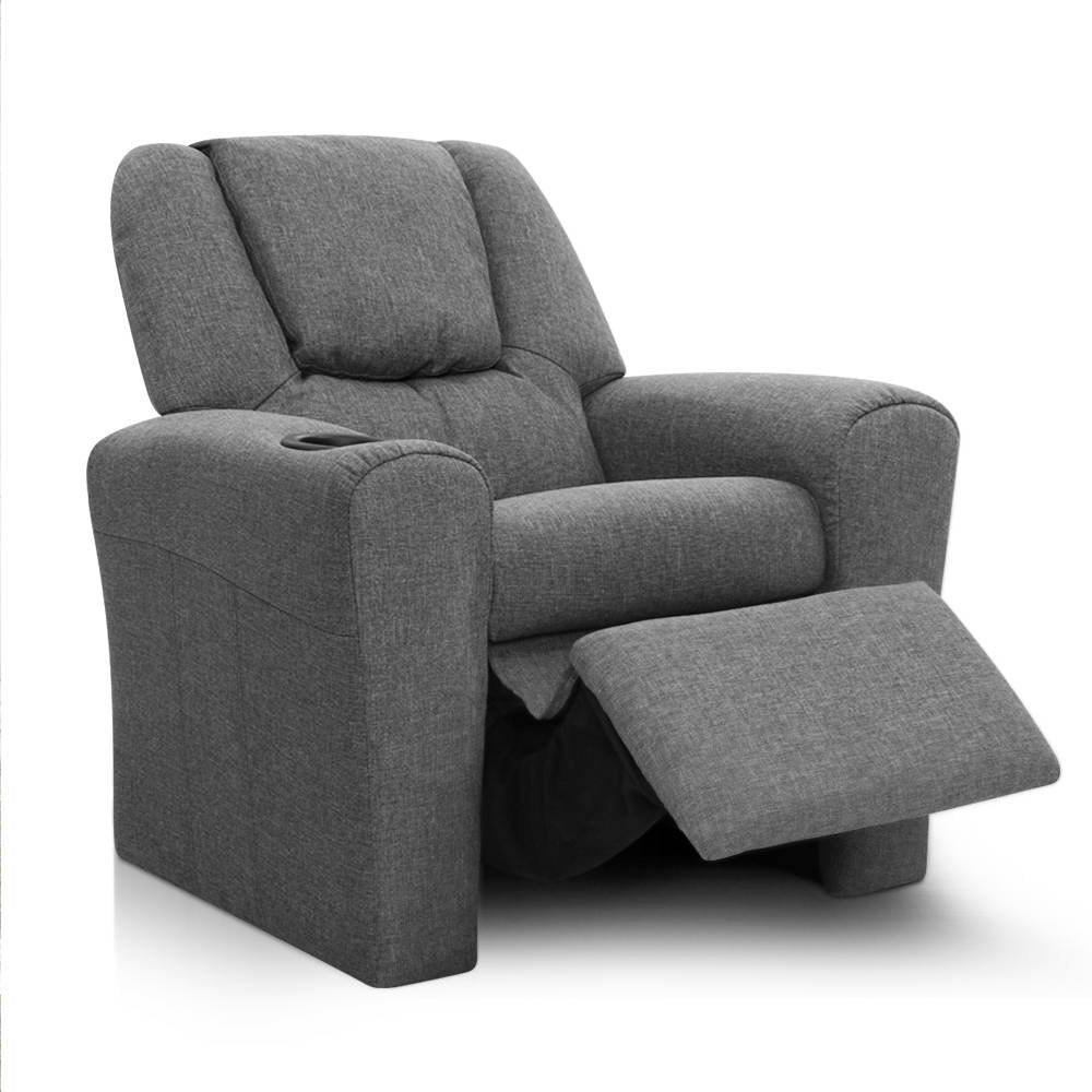 Percy Kids Recliner Chair Linen Soft Sofa Lounge Couch Children Armchair - Grey