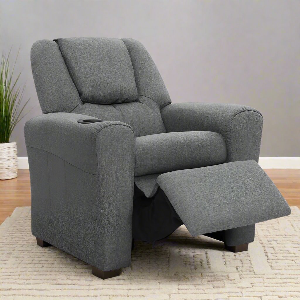 Percy Kids Recliner Chair Linen Soft Sofa Lounge Couch Children Armchair - Grey