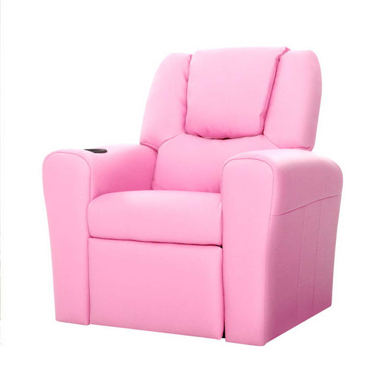 Percy Kids Recliner Chair Linen Soft Sofa Lounge Couch Children Armchair - Pink