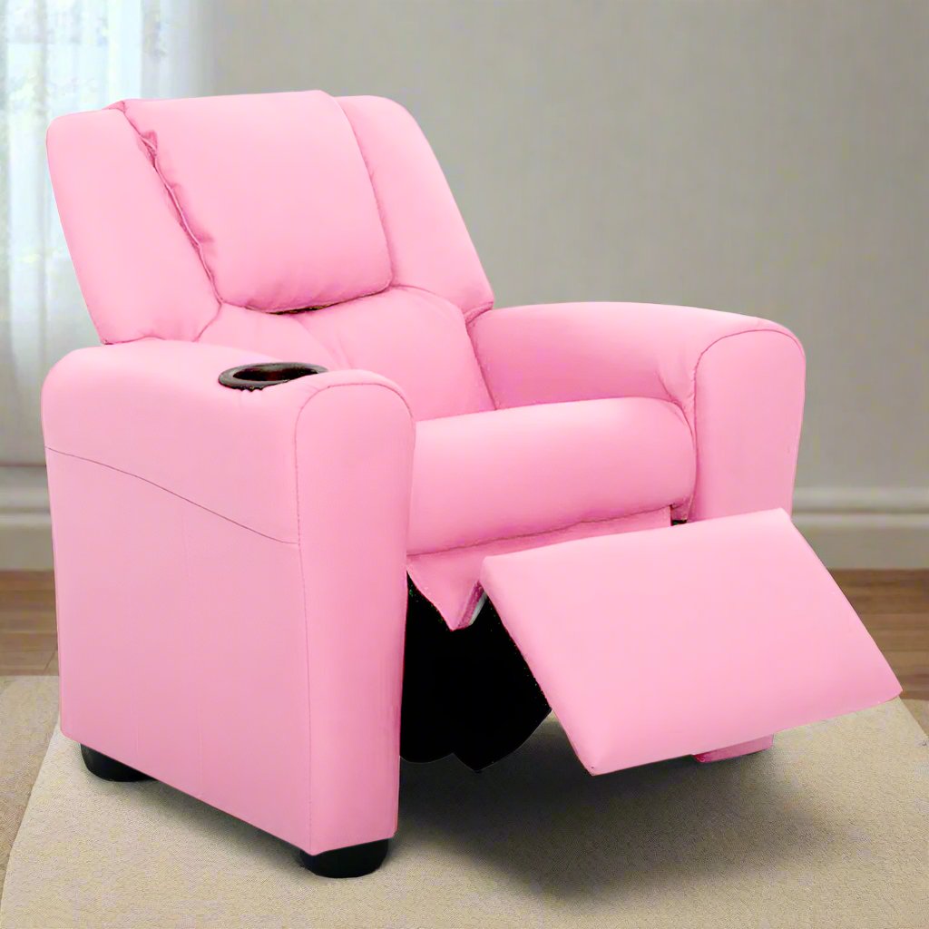 Percy Kids Recliner Chair Linen Soft Sofa Lounge Couch Children Armchair - Pink