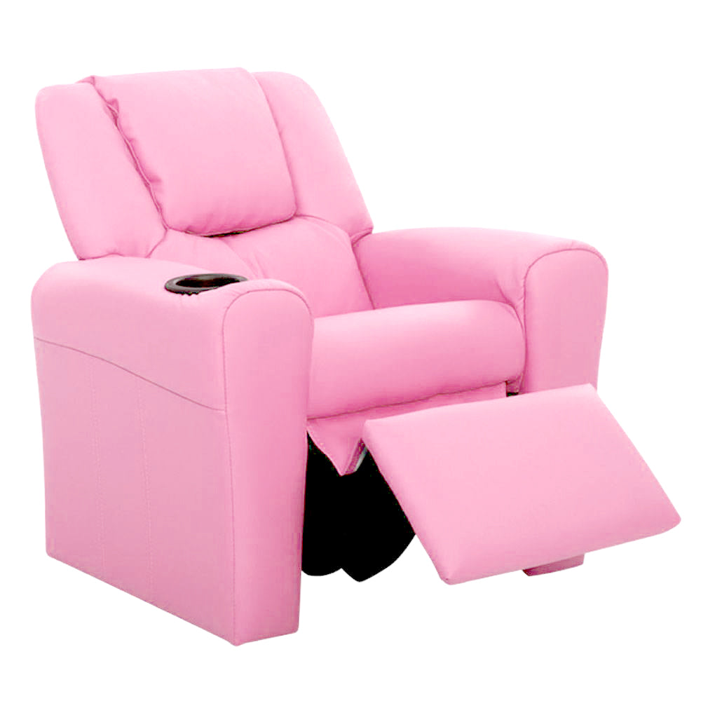 Percy Kids Recliner Chair Linen Soft Sofa Lounge Couch Children Armchair - Pink