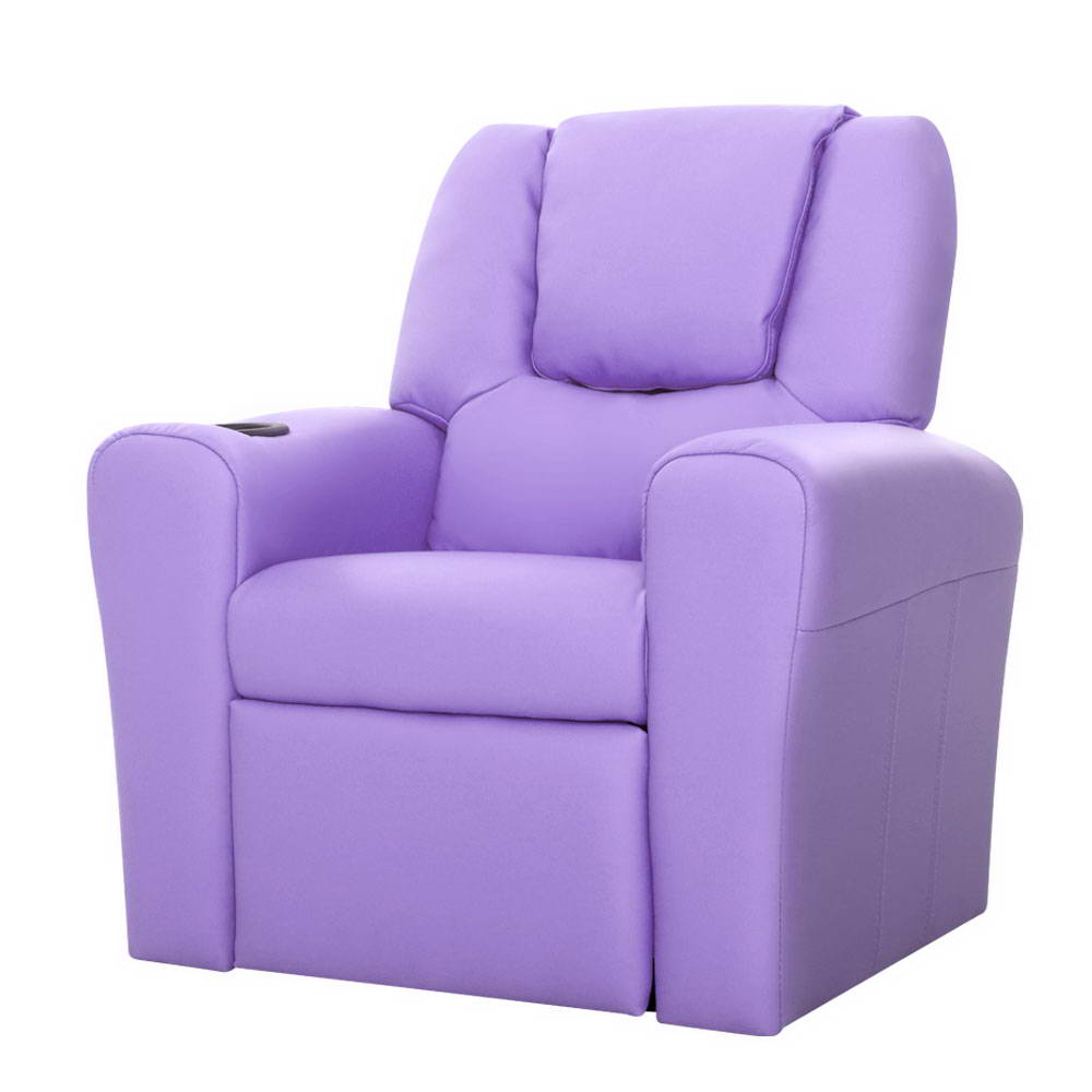 Percy Kids Recliner Chair Linen Soft Sofa Lounge Couch Children Armchair - Purple