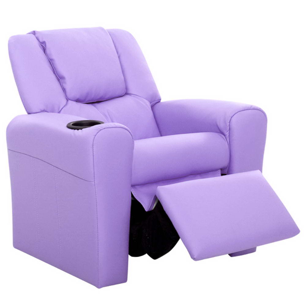Percy Kids Recliner Chair Linen Soft Sofa Lounge Couch Children Armchair - Purple