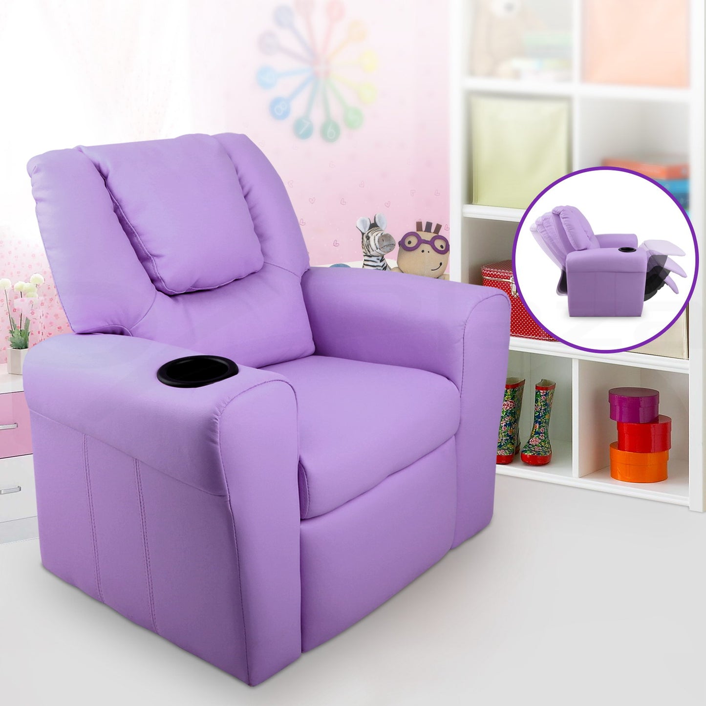 Percy Kids Recliner Chair Linen Soft Sofa Lounge Couch Children Armchair - Purple