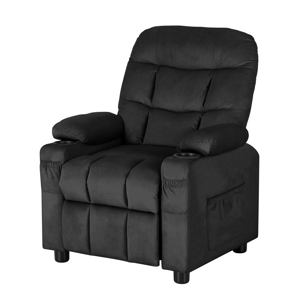 Pippa Kids Recliner Chair Velvet Sofa Lounge Couch Children Chairs Armchair - Black