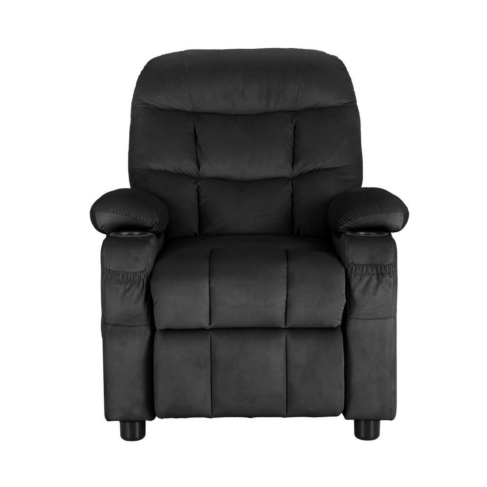 Pippa Kids Recliner Chair Velvet Sofa Lounge Couch Children Chairs Armchair - Black