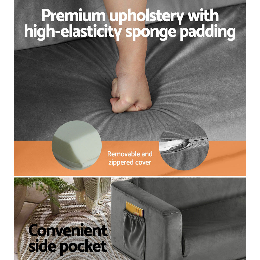 Phineas Kids Convertible Armchair Sofa 2 Seater Chair Children Flip Open Couch - Grey