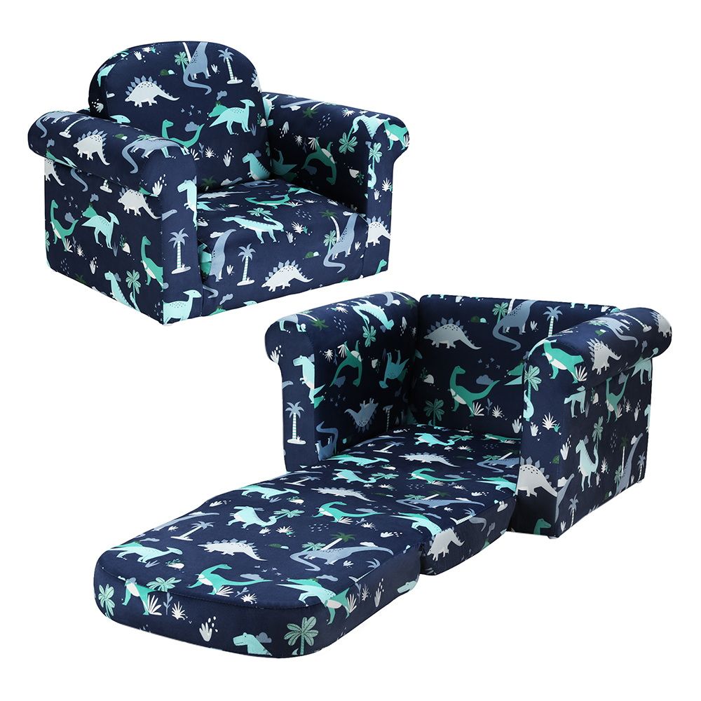 Phineas Kids Convertable Armchair Sofa Children Flip Open Couch Lounger Armchair Dinosaur - Navy