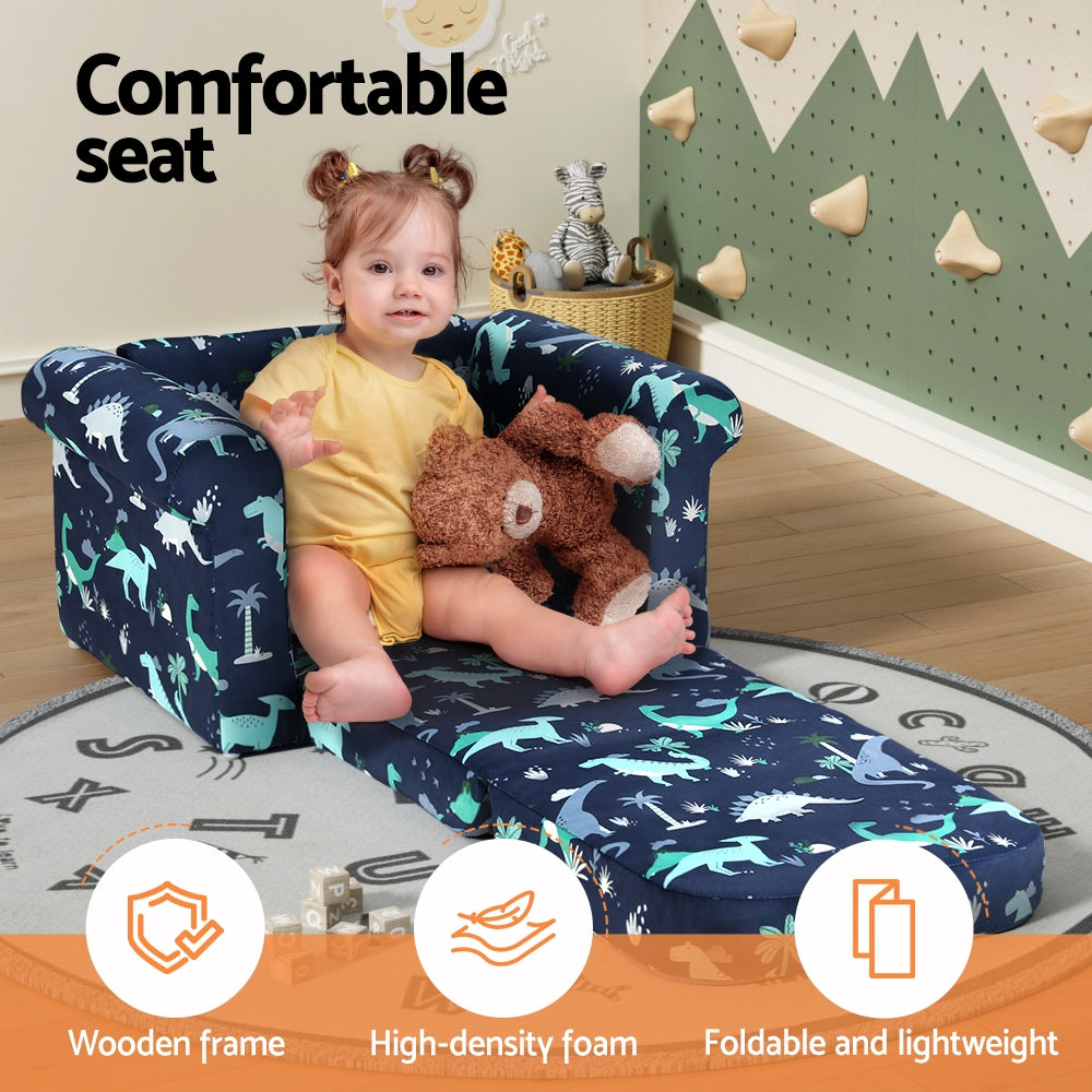 Phineas Kids Convertible Armchair Kids Sofa Children Flip Open Couch Lounger Armchair Soft - Navy