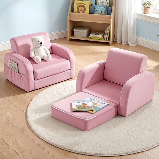 Phineas Kids Convertable Armchair Children Flip Open Couch Lounger Armchair Soft - .Pink