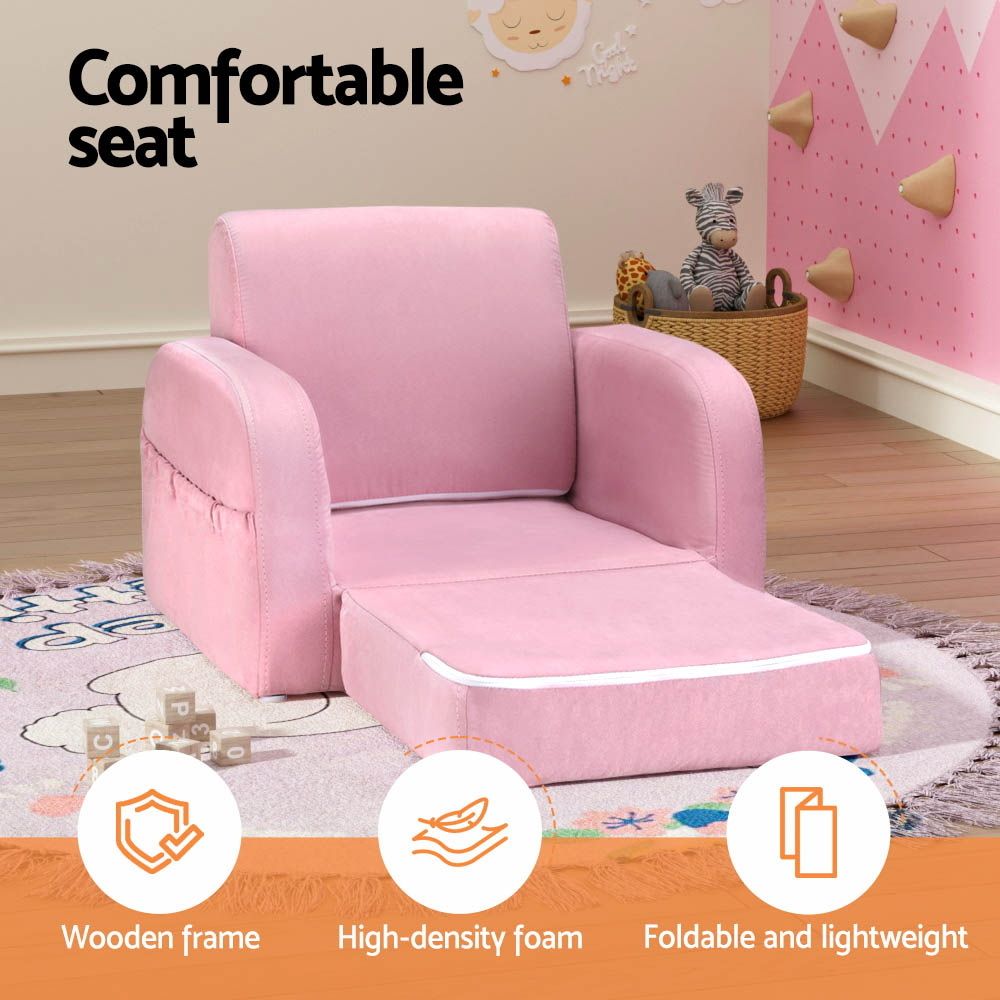 Phineas Kids Convertable Armchair Children Flip Open Couch Lounger Armchair Soft - .Pink