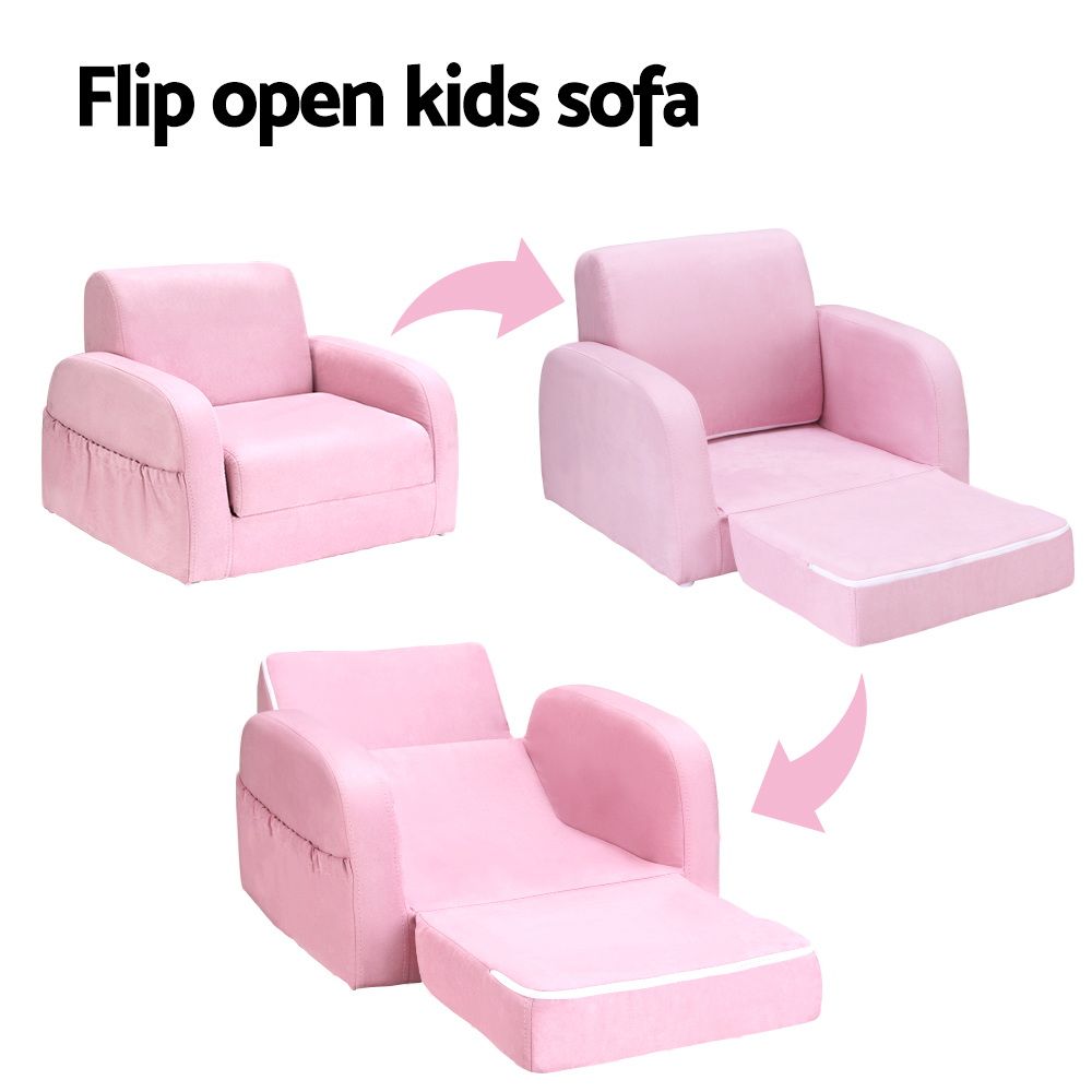 Phineas Kids Convertable Armchair Children Flip Open Couch Lounger Armchair Soft - .Pink