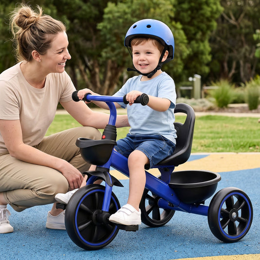 Tricycle Bike, Kids Bike with 3 wheels, basket Carbon Steel 68cm Blue
