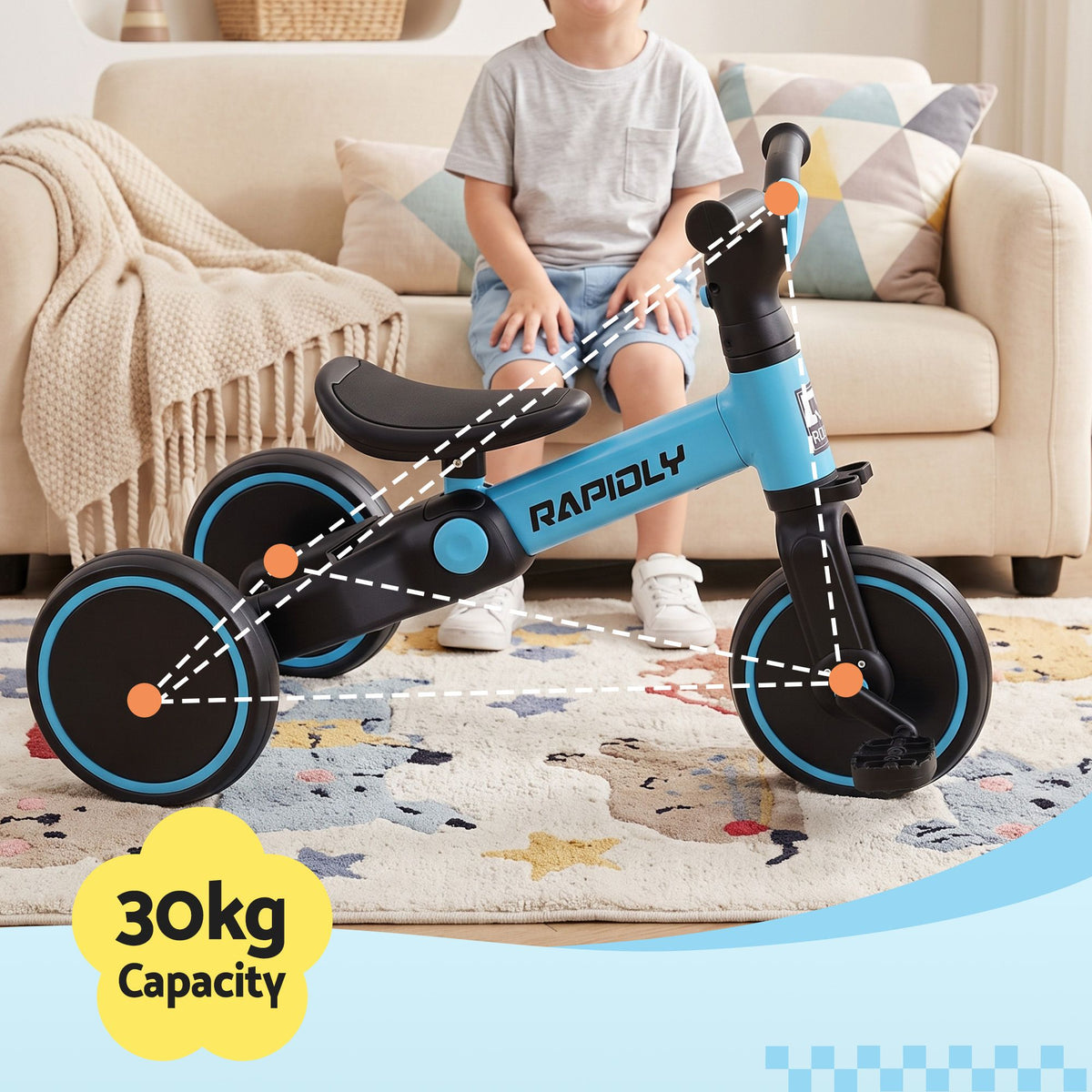 Tricycle Bike, Kids Bike with 3 wheels, Carbon Steel 70cm Blue