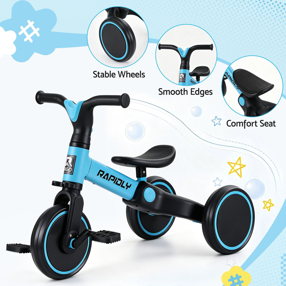 Tricycle Bike, Kids Bike with 3 wheels, Carbon Steel 70cm Blue