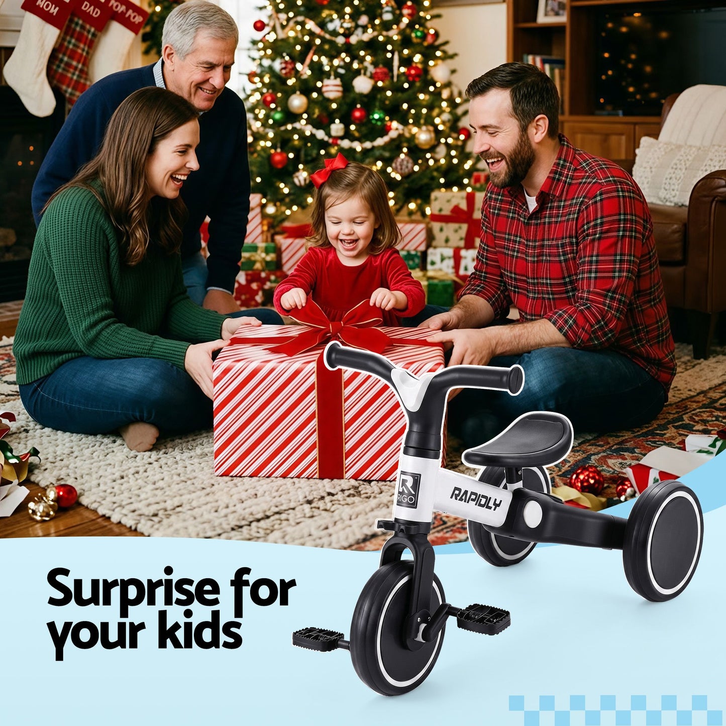 Tricycle Bike, Kids Bike with 3 wheels, Carbon Steel 70cm White