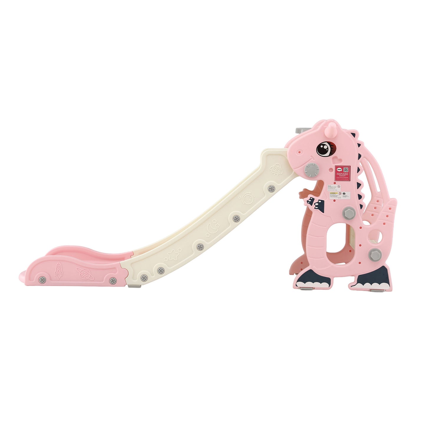 Kids Slide Set Basketball Hoop Outdoor Playground Toy Dragon 125cm Slide Pink